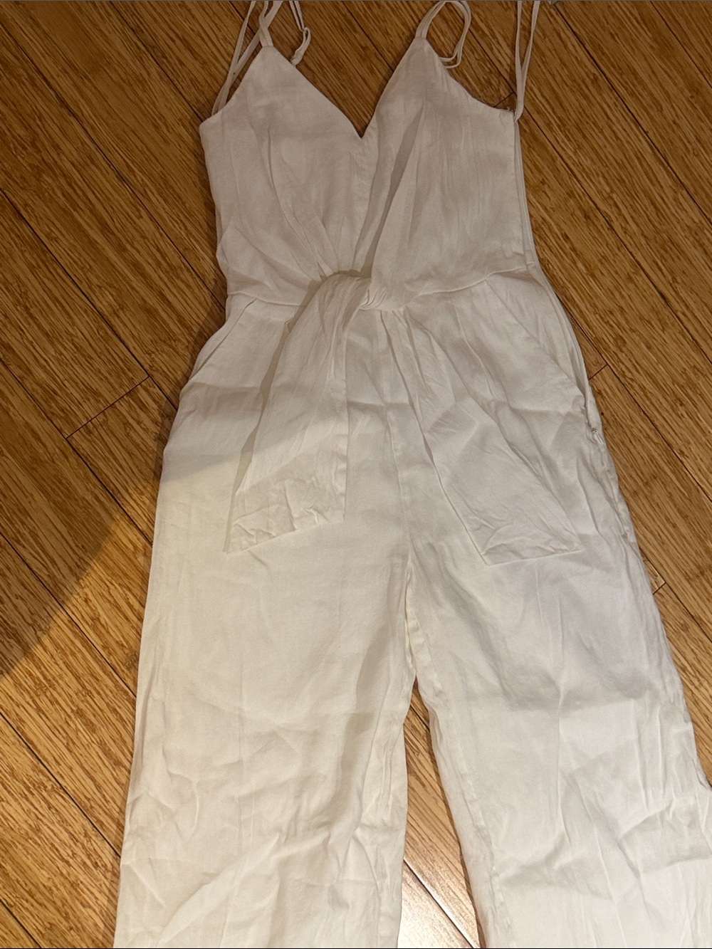 ANTONIO MELANI White Wide-Leg Linen  Jumpsuit with Tie Waist